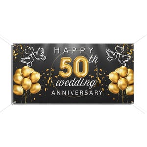 Vinyl Banners, Customized Happy 50th Wedding Anniversary, Personalized Party Decor, Celebration Sign, Event Banner, Anniversary Decoration