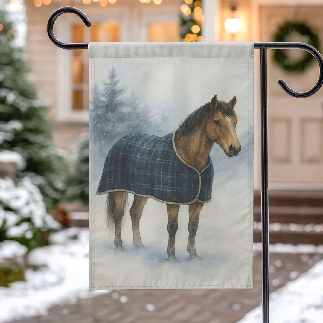 Winter Tartan Horse Flag, Equestrian Christmas Gift, Farmhouse