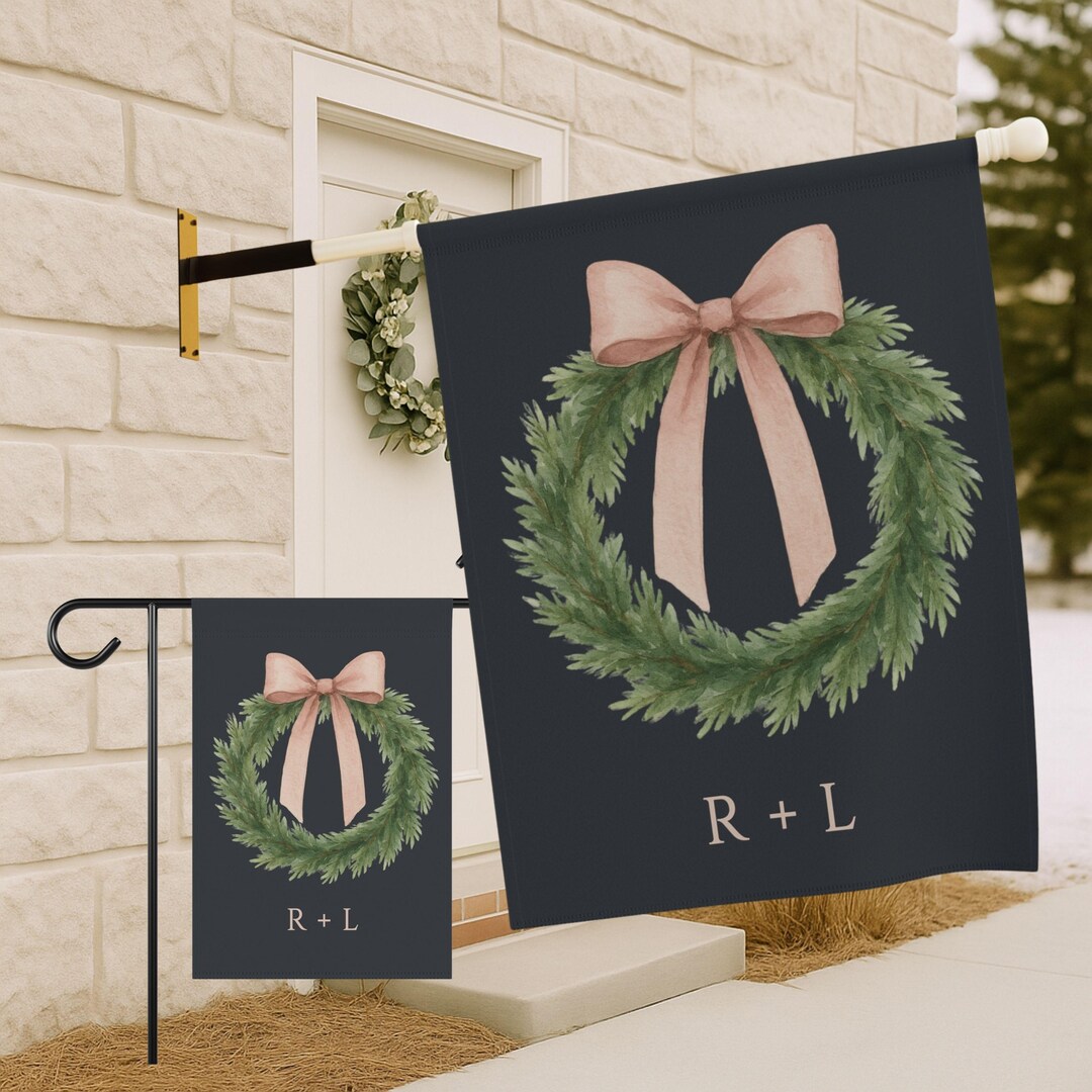Monogram Wreath Flag With Bow, Personalized Wedding or Newlywed ...