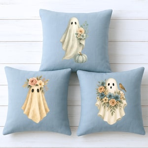 Ghost Pillow Set Blue Halloween Decor Coquette Fall Pillows Spooky Cute Cottagecore Throw Pillow Trio Pastel Autumn Sofa Accent Gift