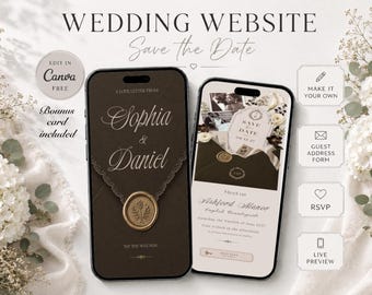 Chocolate & Ivory Wedding Website Template | Old Money Digital Save the Date Invitation | Editable Canva RSVP Form | Instant Download
