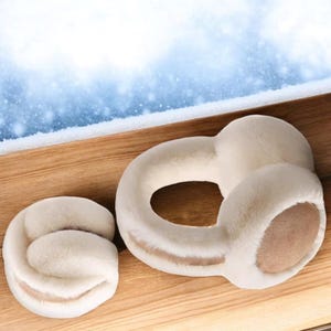 Cute Cozy Foldable Suede Earmuffs for Women, Winter Ear Warmers, Faux Fur Ear Muffs, Cold Weather Protection, Caramel & Light Caramel