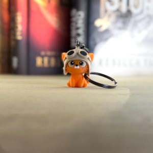 Orange Cat with flight helmet Keychain: Bookish Gift