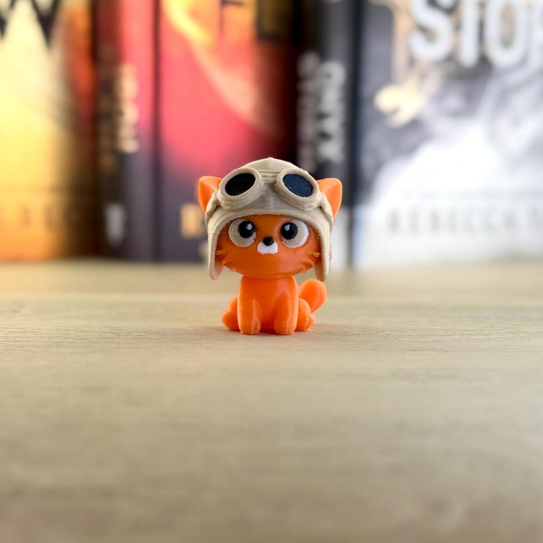 Orange broccoli Cat Figurine Fourth wing Flight Helmet Bookshelf Decor (38mm Tall) image 1