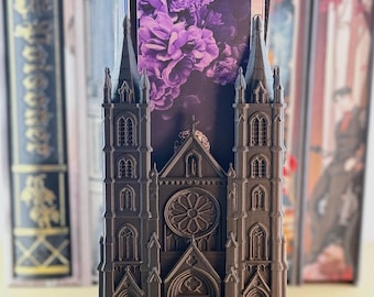 Marcapáginas con forma de rincón de lectura de catedral gótica: decoración de estantería de estilo academia oscura.