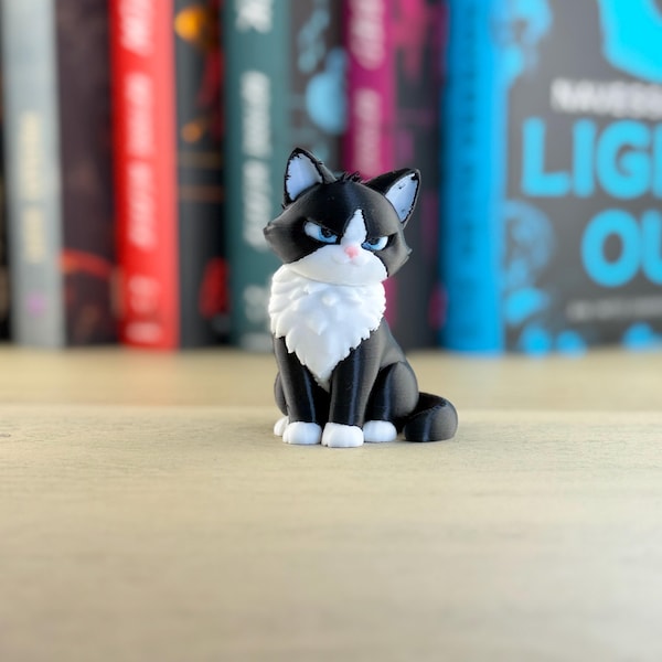 Fred tuxedo Cat, bookshelf decor. Bookish gift, lights out   (60mm Tall)