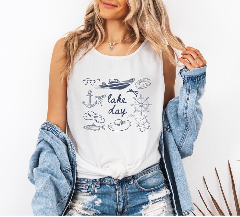 Boat Day Doodle Tank Top, boat day tank, Doodle shirt, lake weekend girls trip, lake theme gifts, lake days shirt, lake lover gift, boating image 7