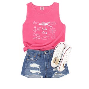Boat Day Doodle Tank Top, boat day tank, Doodle shirt, lake weekend girls trip, lake theme gifts, lake days shirt, lake lover gift, boating image 11