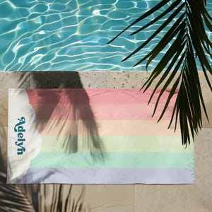 Personalized kids Beach Towel, fun beach towels, cute beach towels, custom name rainbow towel, beach towels, spring break family beach towel
