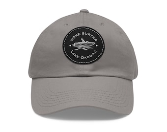 customizable wakesurfing hat with leather patch, wakesurfer hat, wakesurfing, gift for wakesurfer, wake surf, wake boat, wakesurfing hat