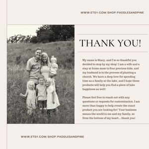 May include: Black and white photograph of a family of seven standing in a field. The text "THANK YOU!" is displayed prominently. The Etsy shop URL is visible at the top and bottom of the image.