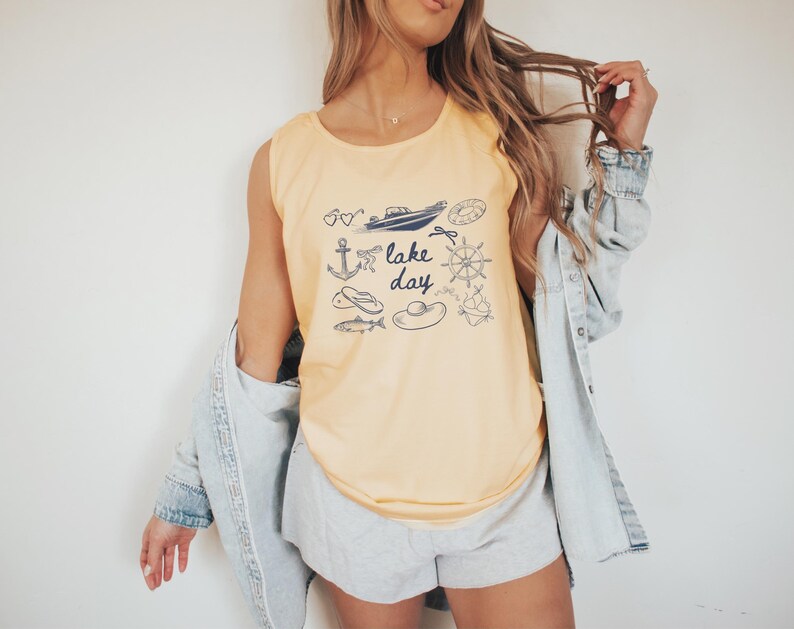 Boat Day Doodle Tank Top, boat day tank, Doodle shirt, lake weekend girls trip, lake theme gifts, lake days shirt, lake lover gift, boating image 9