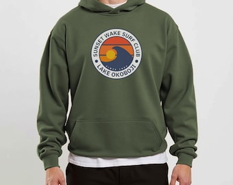 Custom Lake Sunset Wake Surf Club Hoodie, gift for wakesurfer, wakesurfing, wakesurf, wake surf hoodie, lake hoodie, wake boat, surfer gift
