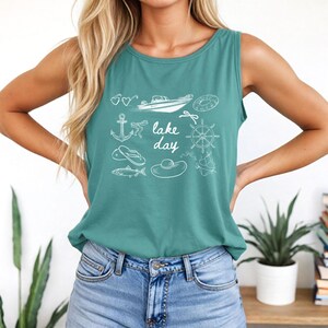 Boat Day Doodle Tank Top, boat day tank, Doodle shirt, lake weekend girls trip, lake theme gifts, lake days shirt, lake lover gift, boating Seafoam
