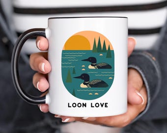 Loon on a Lake 12 Oz Glass Handled Coffee Mug - Etsy