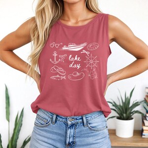 Boat Day Doodle Tank Top, boat day tank, Doodle shirt, lake weekend girls trip, lake theme gifts, lake days shirt, lake lover gift, boating Crimson