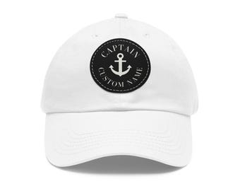 Personalized Boat Captain Hat with Leather Patch, custom boat captain hat, boat captain hat, boat captain cap, boat gifts captain hat