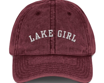 Vintage Lake Girl hat, lake girl hat, lake girl, lake girl cap, lake hat, lake theme gifts, boating day hat, womens lake hat, embroidered