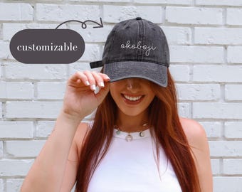 Sombrero de lago bordado personalizado, sombrero para el día del lago, sombrero de lago para mujer, gorra con ambiente de lago, sombrero para el tiempo en el lago, sombrero bordado, regalos con temática de lago, okoboji