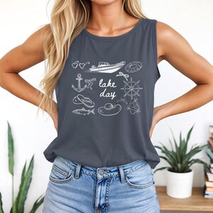 Boat Day Doodle Tank Top, boat day tank, Doodle shirt, lake weekend girls trip, lake theme gifts, lake days shirt, lake lover gift, boating Denim
