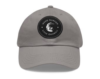 Wake Surfer Hat with Leather Patch, wakesurfing, wake boat, wake surf, wake surfing hat, wake surf cap, gift for wakesurfer, lake vibes hat
