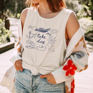 Boat Day Doodle Tank Top, boat day tank, Doodle shirt, lake weekend girls trip, lake theme gifts, lake days shirt, lake lover gift, boating image 10