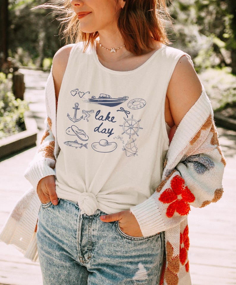 Boat Day Doodle Tank Top, boat day tank, Doodle shirt, lake weekend girls trip, lake theme gifts, lake days shirt, lake lover gift, boating image 10