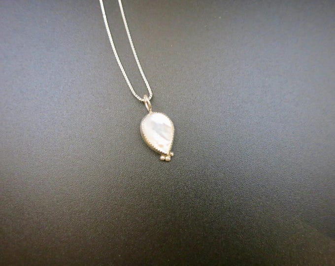 Sterling Silver Mother of Pearl Necklace | Lunar Teardrop Pendant