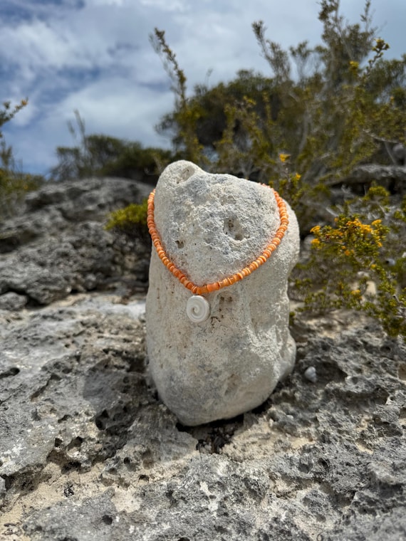 Shiva Eye Shell & Orange Fiber Optic 15 in Necklace