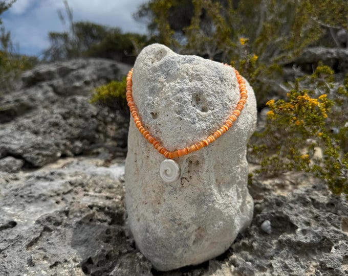 Shiva Eye Shell & Orange Fiber Optic 15 in Necklace