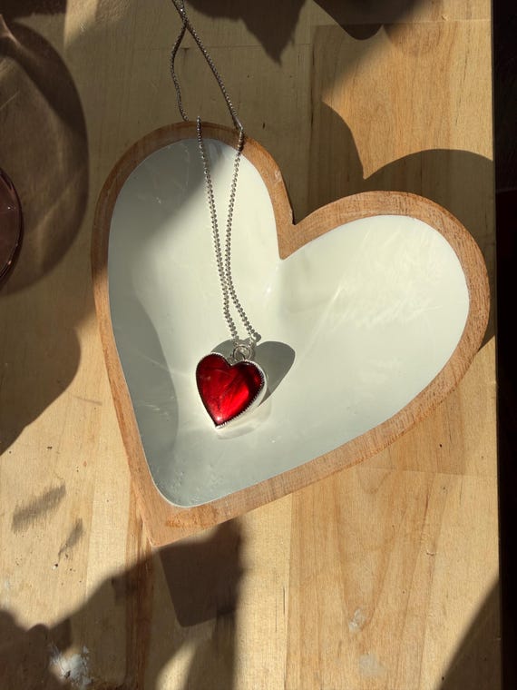 Red Labradorite Heart Necklace • Handmade Sterling Silver Pendant, 20 Inch