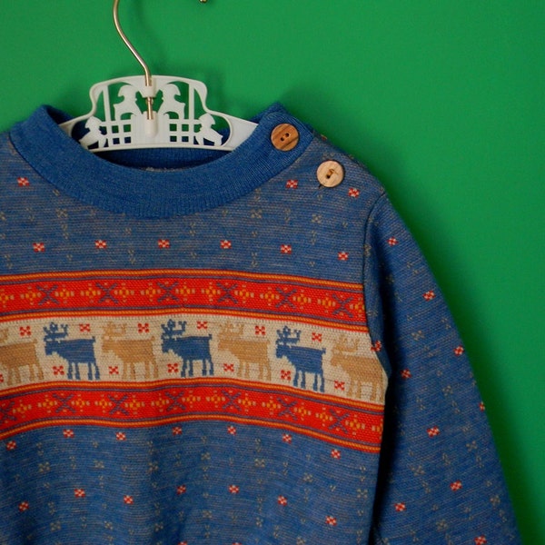 Vintage Toddler's Nordic Style Shirt with Moose Print - Size 2T