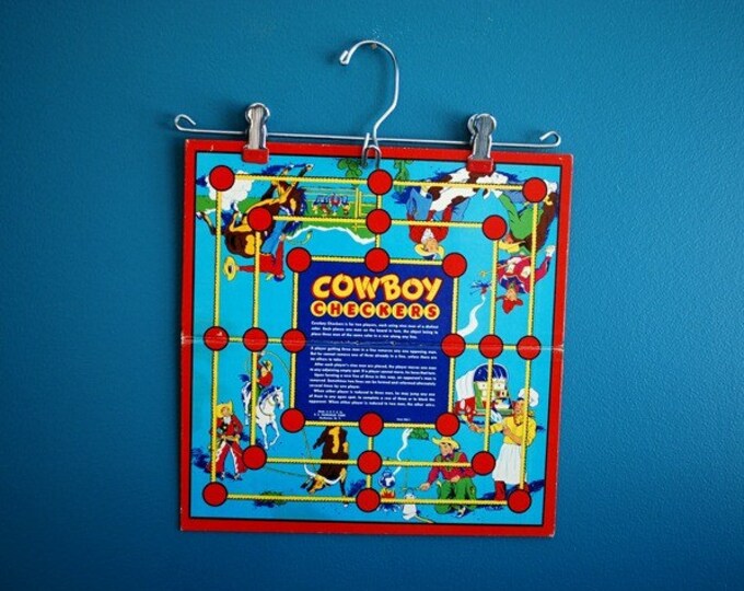 Vintage Cowboy Checkers Game Board Etsy