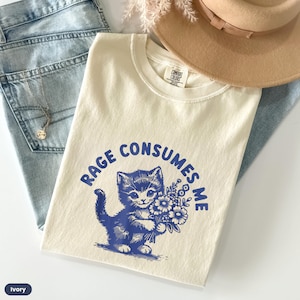 Cat Rage Consumes Me Cat Comfort Color T-Shirt, Cute Cat T-Shirt, Funny Hilarious Kitten Shirt, Retro Cat Meme Tee, Mental Health Gift