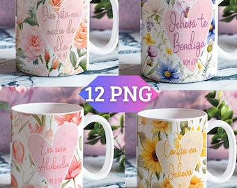 Promesas De Dios Para Mi Tumbler Mug Wrap,Salmos,Spanish Bible Verse Mug Sublimation Templates, Frases religiosas Mug Wrap 11/ 15 oz,Mug PNG