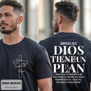 Christian Shirt Design PNG God Has A Plan Jeremiah 29:11 Spanish Bible Verse Front and Back Design