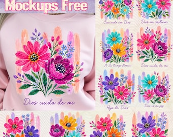 Frases religiosas florais, pacote PNG de flores cristãs, 10 designs de fé, sublimação para camisetas, download instantâneo, designs de fé em espanhol