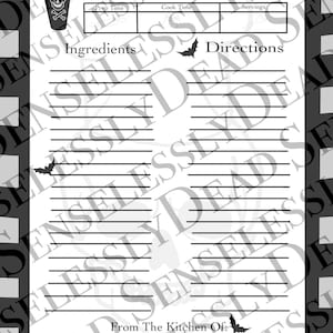 Gothic Digital Recipe Card & Sheet