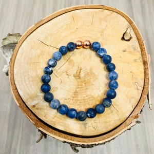 Natural Sodalite and Copper Gemstone Healing Bracelet -  Self-Esteem Metabolism Calmness Trust Anxiety Metabolism Insomnia Gift