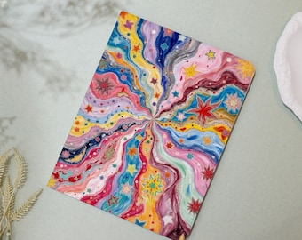 Rainbow Fluid Art Stars iPad7/8/9/10 Air Mini3/5/6th Gen Pro11/12.9"Inch Cover Flip Book Case Pencil Holder Auto Wake/Sleep Gift for Her
