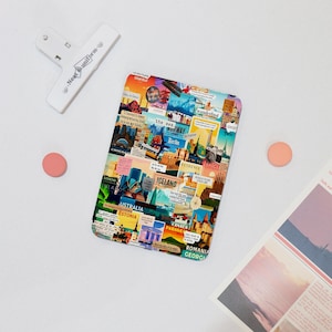 Coque Kindle Basic 2024 à personnaliser avec collage destination de voyage, Kindle 8/10/11/12ème, couverture souple papier blanc 5 couleurs, KPW6, PW 6,8 pouces, cadeau pour maman