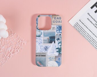 Personalized Phone Case:Coastal Surf Collage Custom Hard Phone Case for iPhone 17 16 15 14 13 12 Pro Max Name iPhone Case Personalized Gift