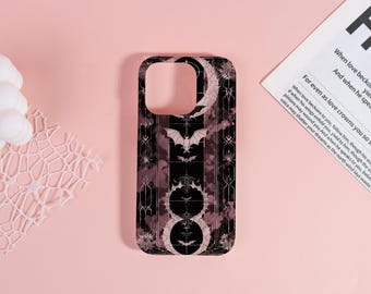 Gothic Bat Moon Phone Case for iPhone 17 16 15 14 13 12 Pro Max Plus Air 2025 Custom Name iPhone Case Hard Protective Case Personalized Gift