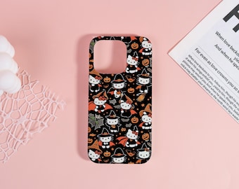 Custom Phone Case:Hello Kitty Halloween Collage Hard Phone Case for iPhone 17 16 15 14 13 12 Pro Max 2025 Name iPhone Case Personalized Gift