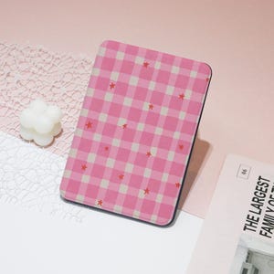 Sweet Pink Gingham with Stars Kindle Case For Paperwhite 12 11 10th Personalization Kindle 12 11 8th Colorsoft Kindle 6''Paperwhite 2024 7''