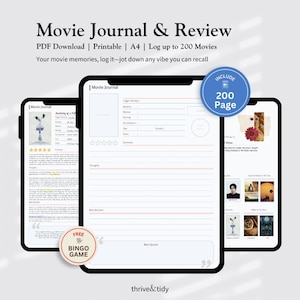 Digital Movie, Series, TV Show Journal | Printable PDF and Digital for GoodNotes and Samsung Notes | Film Log and Watchlist Journal Template