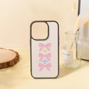 Custom Three Bows Pink Style Pattern iPhone Case for iPhone 15 14 13 12 11/Pro Max Mini 7 8 XR XS X Shockproof Phone Cover with Custom Name