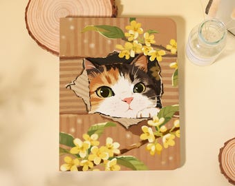 Kreative entzückende Katze in der Box Muster iPad Hülle mit Bleistifthalter Abdeckung für 2025 Air 7
