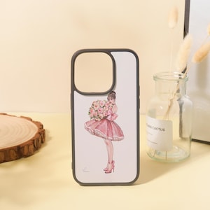 Custom Pink Rose Beauty lady Pattern iPhone Case for iPhone 15 14 13 12 11/Pro Max Mini 7 8 XR XS X Shockproof Phone Cover with Custom Name
