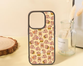 Custom Cute Capybara Animals Pattern iPhone Case for iPhone 15 14 13 12 11/Pro Max Mini 7 8 XR XS X Shockproof Phone Cover with Custom Name